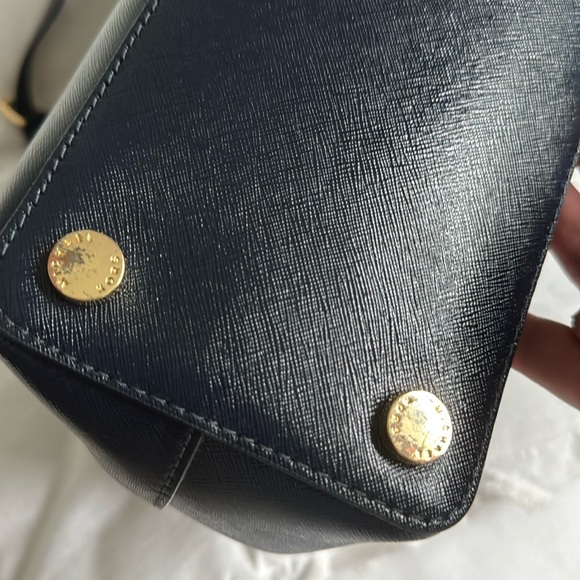 Michael Kors Bag Savannah Navy Admiral Tri-compartment Satchel Bag Poof Keychain - Picture 16 of 17